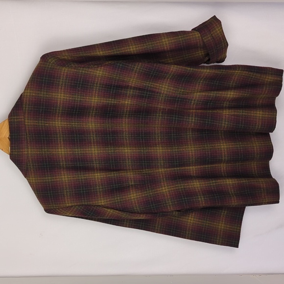 BENTLEY Women's Burgundy Gold Check Plaid Wool Blend Blazer - Picture 4 of 5